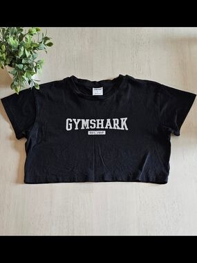 Gymshark Black Cropped Logo Tee with White Print